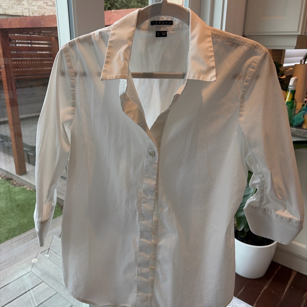 Theory white button down shirt size L